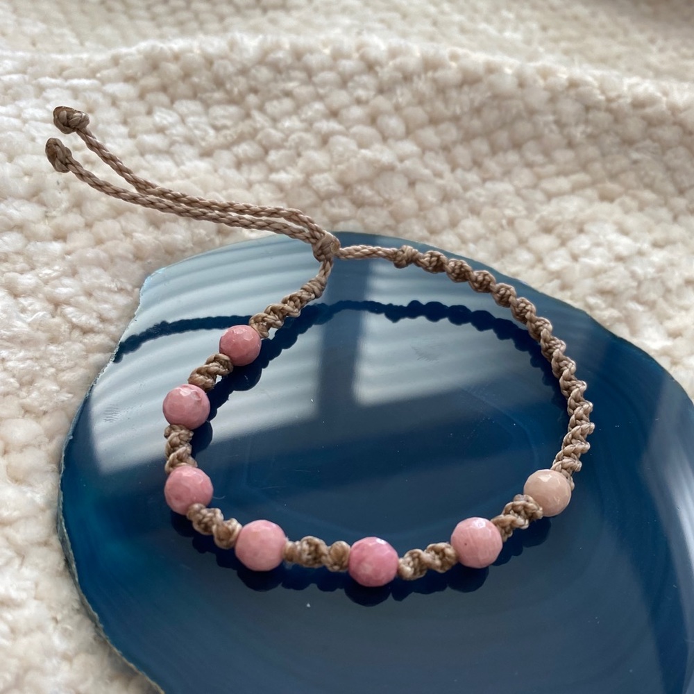 Pink Quartz And Rope Adjustable Bracelet